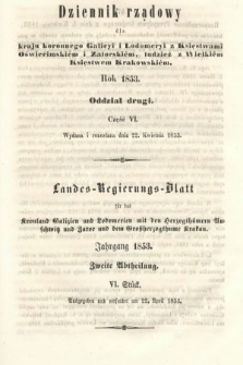 Dziennik Rządowy dla Kraju Koronnego Galicyi i Lodomeryi [...] = Landes-Regierungs-Blatt für das Kronland Galizien und Lodomerien [...]. 1853, oddział 2, cz. 6