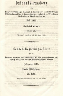 Dziennik Rządowy dla Kraju Koronnego Galicyi i Lodomeryi [...] = Landes-Regierungs-Blatt für das Kronland Galizien und Lodomerien [...]. 1853, oddział 2, cz. 7