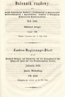 Dziennik Rządowy dla Kraju Koronnego Galicyi i Lodomeryi [...] = Landes-Regierungs-Blatt für das Kronland Galizien und Lodomerien [...]. 1853, oddział 2, cz. 8