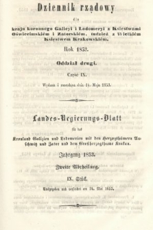 Dziennik Rządowy dla Kraju Koronnego Galicyi i Lodomeryi [...] = Landes-Regierungs-Blatt für das Kronland Galizien und Lodomerien [...]. 1853, oddział 2, cz. 9