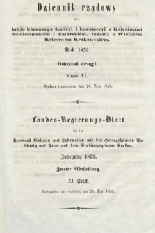 Dziennik Rządowy dla Kraju Koronnego Galicyi i Lodomeryi [...] = Landes-Regierungs-Blatt für das Kronland Galizien und Lodomerien [...]. 1853, oddział 2, cz. 11