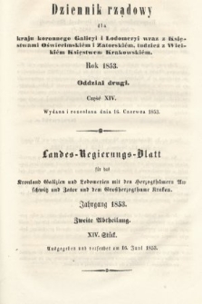 Dziennik Rządowy dla Kraju Koronnego Galicyi i Lodomeryi [...] = Landes-Regierungs-Blatt für das Kronland Galizien und Lodomerien [...]. 1853, oddział 2, cz. 14