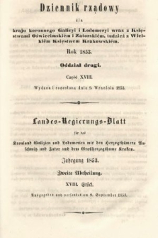 Dziennik Rządowy dla Kraju Koronnego Galicyi i Lodomeryi [...] = Landes-Regierungs-Blatt für das Kronland Galizien und Lodomerien [...]. 1853, oddział 2, cz. 18
