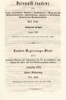 Dziennik Rządowy dla Kraju Koronnego Galicyi i Lodomeryi [...] = Landes-Regierungs-Blatt für das Kronland Galizien und Lodomerien [...]. 1853, oddział 2, cz. 21