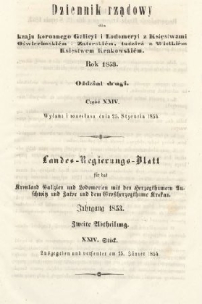 Dziennik Rządowy dla Kraju Koronnego Galicyi i Lodomeryi [...] = Landes-Regierungs-Blatt für das Kronland Galizien und Lodomerien [...]. 1853, oddział 2, cz. 24