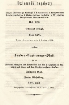 Dziennik Rządowy dla Kraju Koronnego Galicyi i Lodomeryi [...] = Landes-Regierungs-Blatt für das Kronland Galizien und Lodomerien [...]. 1853, oddział 2, cz. 26