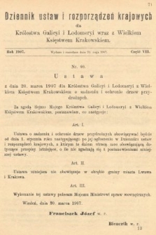 Dziennik Ustaw i Rozporządzeń Krajowych dla Królestwa Galicyi i Lodomeryi wraz z Wielkiem Księstwem Krakowskiem. 1907, cz. 7