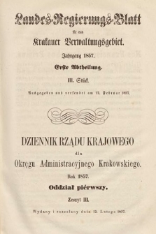 Dziennik Rządu Krajowego dla Okręgu Administracyjnego Krakowskiego. 1857, oddział 1, z. 3