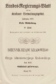 Dziennik Rządu Krajowego dla Okręgu Administracyjnego Krakowskiego. 1857, oddział 1, z. 4