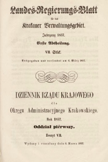 Dziennik Rządu Krajowego dla Okręgu Administracyjnego Krakowskiego. 1857, oddział 1, z. 7