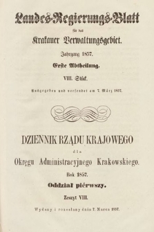 Dziennik Rządu Krajowego dla Okręgu Administracyjnego Krakowskiego. 1857, oddział 1, z. 8