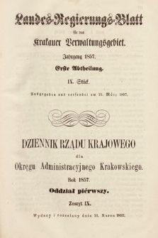 Dziennik Rządu Krajowego dla Okręgu Administracyjnego Krakowskiego. 1857, oddział 1, z. 9