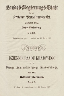 Dziennik Rządu Krajowego dla Okręgu Administracyjnego Krakowskiego. 1857, oddział 1, z. 10
