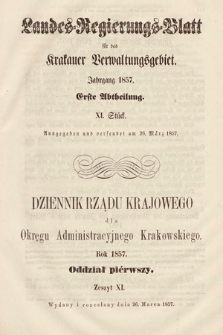Dziennik Rządu Krajowego dla Okręgu Administracyjnego Krakowskiego. 1857, oddział 1, z. 11