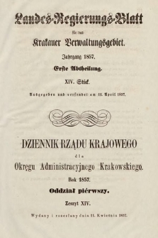 Dziennik Rządu Krajowego dla Okręgu Administracyjnego Krakowskiego. 1857, oddział 1, z. 14