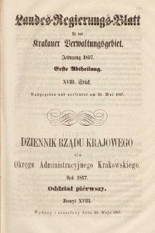 Dziennik Rządu Krajowego dla Okręgu Administracyjnego Krakowskiego. 1857, oddział 1, z. 18