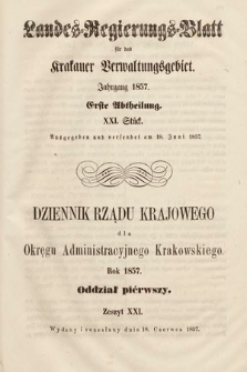 Dziennik Rządu Krajowego dla Okręgu Administracyjnego Krakowskiego. 1857, oddział 1, z. 21