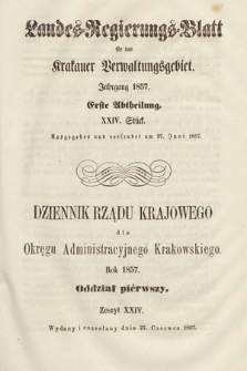 Dziennik Rządu Krajowego dla Okręgu Administracyjnego Krakowskiego. 1857, oddział 1, z. 24