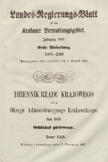 Dziennik Rządu Krajowego dla Okręgu Administracyjnego Krakowskiego. 1857, oddział 1, z. 29