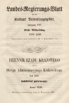 Dziennik Rządu Krajowego dla Okręgu Administracyjnego Krakowskiego. 1857, oddział 1, z. 31