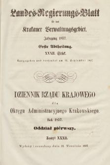Dziennik Rządu Krajowego dla Okręgu Administracyjnego Krakowskiego. 1857, oddział 1, z. 32
