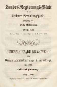 Dziennik Rządu Krajowego dla Okręgu Administracyjnego Krakowskiego. 1857, oddział 1, z. 33