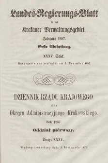 Dziennik Rządu Krajowego dla Okręgu Administracyjnego Krakowskiego. 1857, oddział 1, z. 35