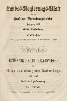 Dziennik Rządu Krajowego dla Okręgu Administracyjnego Krakowskiego. 1857, oddział 1, z. 37