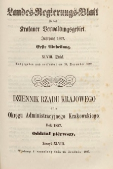 Dziennik Rządu Krajowego dla Okręgu Administracyjnego Krakowskiego. 1857, oddział 1, z. 48