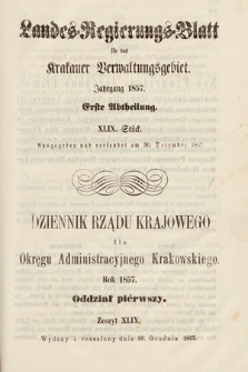 Dziennik Rządu Krajowego dla Okręgu Administracyjnego Krakowskiego. 1857, oddział 1, z. 49
