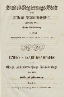 Dziennik Rządu Krajowego dla Okręgu Administracyjnego Krakowskiego. 1857, oddział 1, z. 50