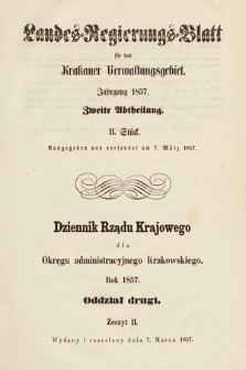 Dziennik Rządu Krajowego dla Okręgu Administracyjnego Krakowskiego. 1857, oddział 2, z. 2