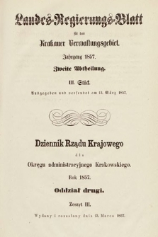 Dziennik Rządu Krajowego dla Okręgu Administracyjnego Krakowskiego. 1857, oddział 2, z. 3