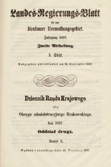 Dziennik Rządu Krajowego dla Okręgu Administracyjnego Krakowskiego. 1857, oddział 2, z. 10