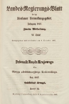 Dziennik Rządu Krajowego dla Okręgu Administracyjnego Krakowskiego. 1857, oddział 2, z. 11