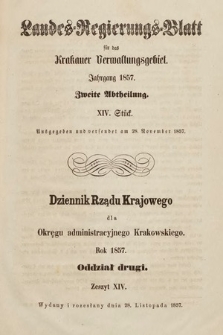 Dziennik Rządu Krajowego dla Okręgu Administracyjnego Krakowskiego. 1857, oddział 2, z. 14