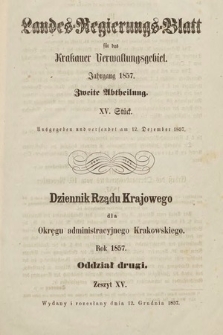 Dziennik Rządu Krajowego dla Okręgu Administracyjnego Krakowskiego. 1857, oddział 2, z. 15