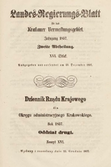 Dziennik Rządu Krajowego dla Okręgu Administracyjnego Krakowskiego. 1857, oddział 2, z. 16