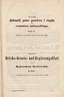 Allgemeines Reichs-Gesetz-und Regierungsblatt für das Kaiserthum Osterreich = Powszechny Dziennik Praw Państwa i Rządu dla Cesarstwa Austryackiego. 1852, oddział 1, cz. 2