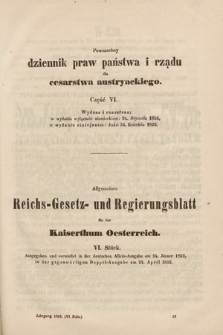 Allgemeines Reichs-Gesetz-und Regierungsblatt für das Kaiserthum Osterreich = Powszechny Dziennik Praw Państwa i Rządu dla Cesarstwa Austryackiego. 1852, oddział 1, cz. 6