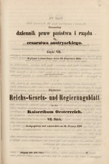 Allgemeines Reichs-Gesetz-und Regierungsblatt für das Kaiserthum Osterreich = Powszechny Dziennik Praw Państwa i Rządu dla Cesarstwa Austryackiego. 1852, oddział 1, cz. 7