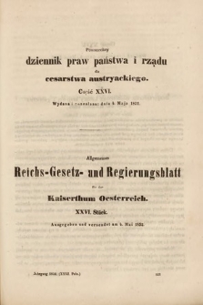 Allgemeines Reichs-Gesetz-und Regierungsblatt für das Kaiserthum Osterreich = Powszechny Dziennik Praw Państwa i Rządu dla Cesarstwa Austryackiego. 1852, oddział 1, cz. 26