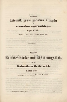 Allgemeines Reichs-Gesetz-und Regierungsblatt für das Kaiserthum Osterreich = Powszechny Dziennik Praw Państwa i Rządu dla Cesarstwa Austryackiego. 1852, oddział 1, cz. 27