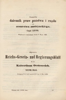 Allgemeines Reichs-Gesetz-und Regierungsblatt für das Kaiserthum Osterreich = Powszechny Dziennik Praw Państwa i Rządu dla Cesarstwa Austryackiego. 1852, oddział 1, cz. 28