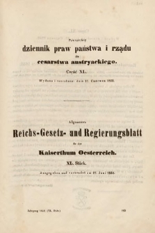 Allgemeines Reichs-Gesetz-und Regierungsblatt für das Kaiserthum Osterreich = Powszechny Dziennik Praw Państwa i Rządu dla Cesarstwa Austryackiego. 1852, oddział 1, cz. 40