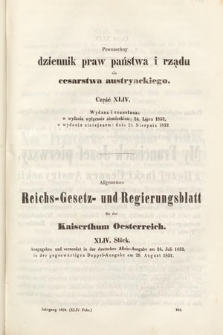 Allgemeines Reichs-Gesetz-und Regierungsblatt für das Kaiserthum Osterreich = Powszechny Dziennik Praw Państwa i Rządu dla Cesarstwa Austryackiego. 1852, oddział 2, cz. 44