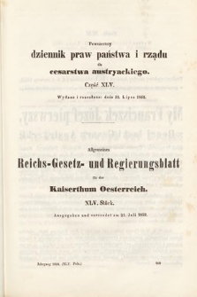 Allgemeines Reichs-Gesetz-und Regierungsblatt für das Kaiserthum Osterreich = Powszechny Dziennik Praw Państwa i Rządu dla Cesarstwa Austryackiego. 1852, oddział 2, cz. 45