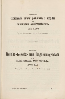 Allgemeines Reichs-Gesetz-und Regierungsblatt für das Kaiserthum Osterreich = Powszechny Dziennik Praw Państwa i Rządu dla Cesarstwa Austryackiego. 1852, oddział 2, cz. 76