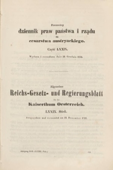 Allgemeines Reichs-Gesetz-und Regierungsblatt für das Kaiserthum Osterreich = Powszechny Dziennik Praw Państwa i Rządu dla Cesarstwa Austryackiego. 1852, oddział 2, cz. 79