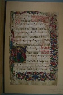PAPIER contra CYFRA IR_1888 - [Fragmenty księgi chórowej] - przykład konserwacji miniatur na pergaminie, wraz z nowym typem montażu